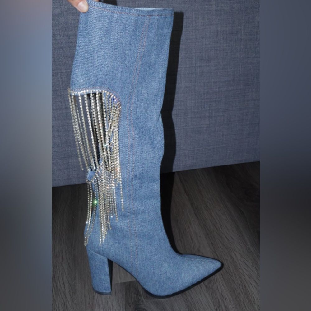 JACQUELINE HEELED BOOTS - DENIMLEMON DROP BY PRIVILEGED WOMENS 7 knee high - Picture 2 of 10